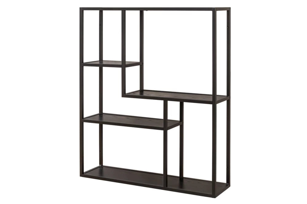 Raft de perete din MDF Negru si Metal Negru L75xH91cm SLIM LINE