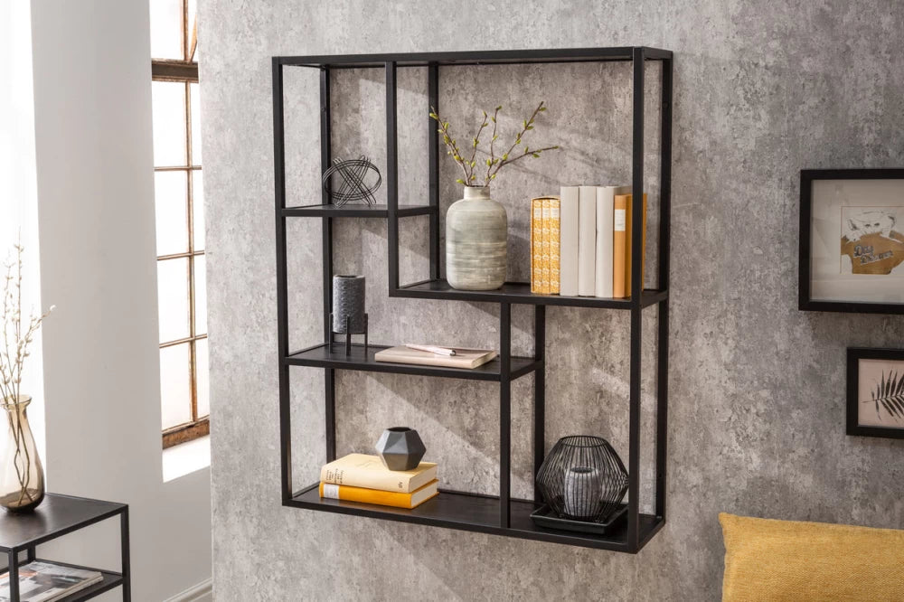 Raft de perete din MDF Negru si Metal Negru L75xH91cm SLIM LINE