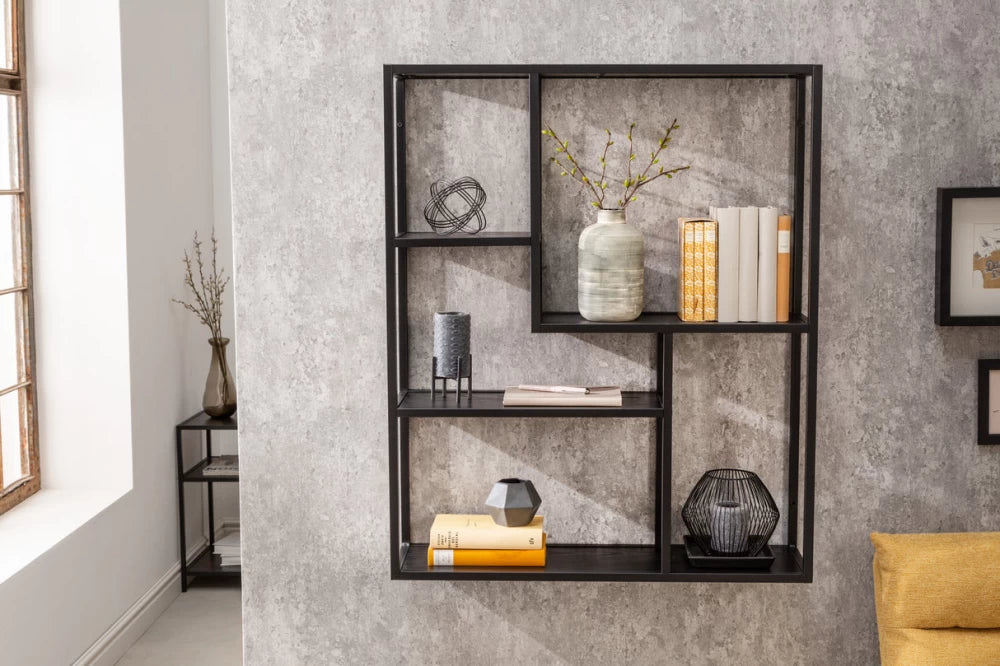 Raft de perete din MDF Negru si Metal Negru L75xH91cm SLIM LINE