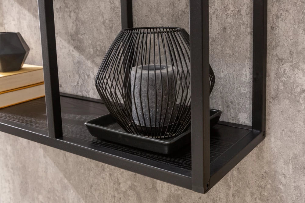 Raft de perete din MDF Negru si Metal Negru L75xH91cm SLIM LINE