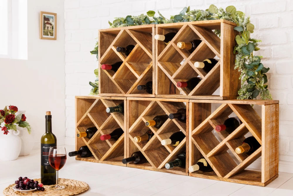 Etajera pentru sticle de vin din Lemn de mango Maro L40xH40cm CUBUS