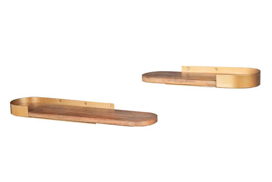 Set 2 polite de perete din Lemn de mango Maro si Metal Auriu L40/60xH4cm PURE NATURE