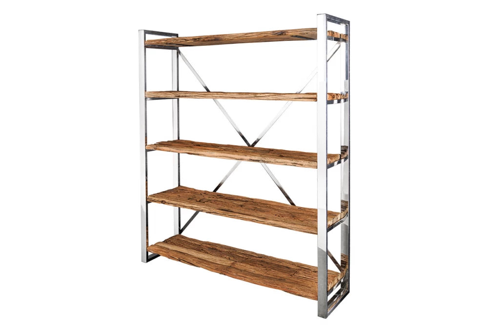 Etajera din Lemn de tec Maro si Otel inoxidabil Argintiu L141xH183cm BARRACUDA