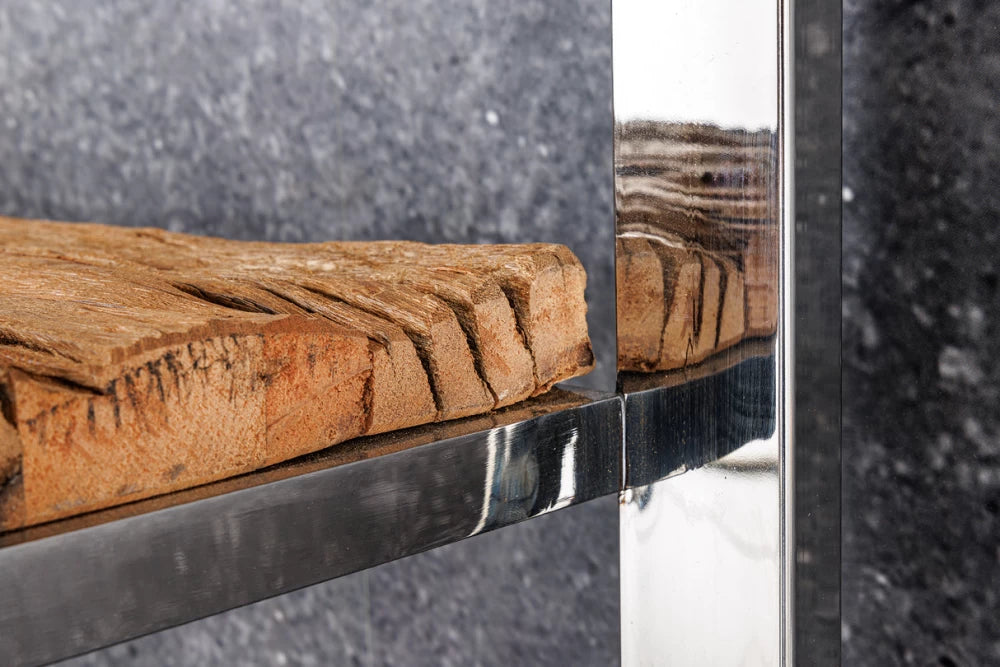 Etajera din Lemn de tec Maro si Otel inoxidabil Argintiu L141xH183cm BARRACUDA