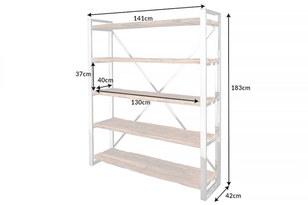 Etajera din Lemn de tec Maro si Otel inoxidabil Argintiu L141xH183cm BARRACUDA