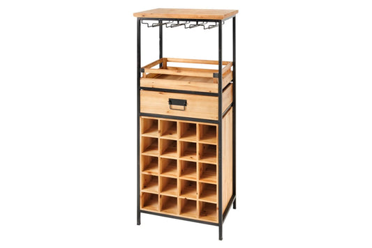 Etajera pentru sticle de vin din Lemn de pin Maro si Metal Negru L48xH120cm SEVEN SEAS