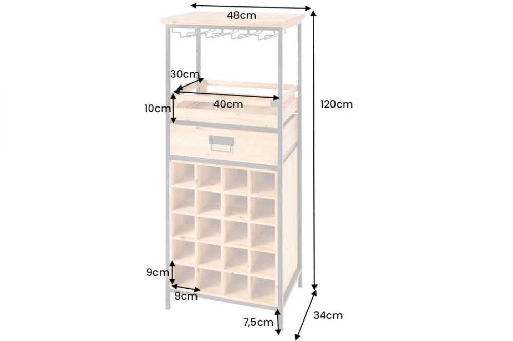 Etajera pentru sticle de vin din Lemn de pin Maro si Metal Negru L48xH120cm SEVEN SEAS