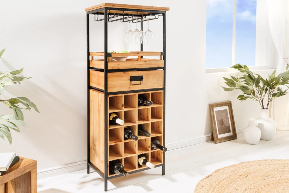 Etajera pentru sticle de vin din Lemn de pin Maro si Metal Negru L48xH120cm SEVEN SEAS