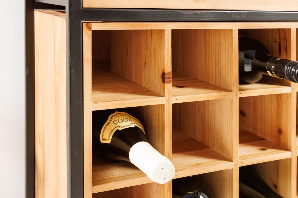 Etajera pentru sticle de vin din Lemn de pin Maro si Metal Negru L48xH120cm SEVEN SEAS