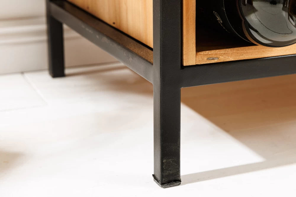 Etajera pentru sticle de vin din Lemn de pin Maro si Metal Negru L48xH120cm SEVEN SEAS