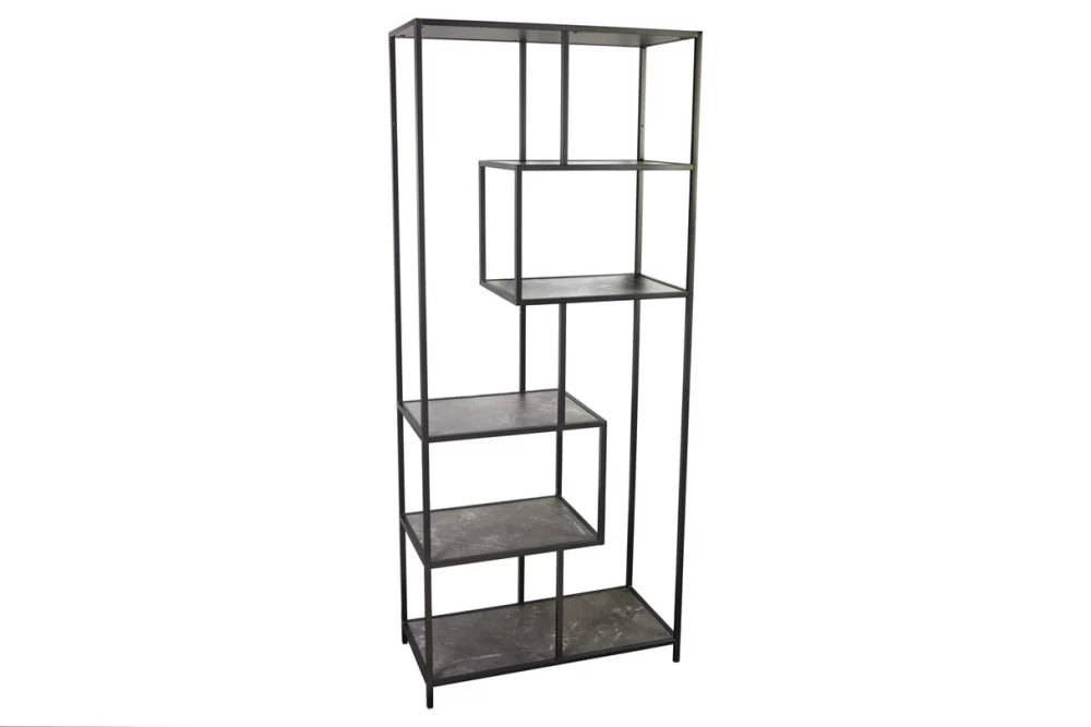 Etajera din MDF Antracit cu efect de marmura si Metal Negru L77xH185cm SLIM LINE