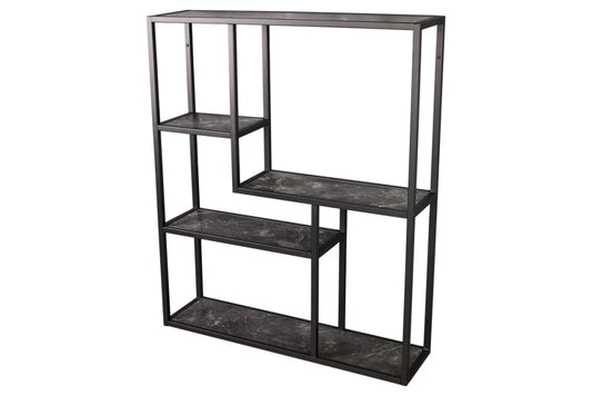 Raft de perete din MDF Antracit cu efect de marmura si Metal Negru L75xH91cm SLIM LINE