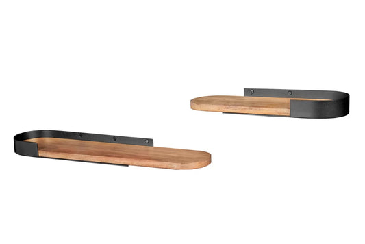 Set 2 polite de perete din Lemn de mango Maro si Metal Negru L40/60xH4cm PURE NATURE
