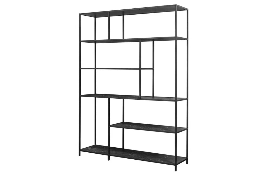 Etajera din MDF Antracit cu efect de marmura si Metal Negru L135xH185cm SLIM LINE