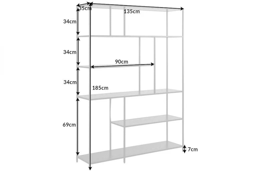 Etajera din MDF Antracit cu efect de marmura si Metal Negru L135xH185cm SLIM LINE