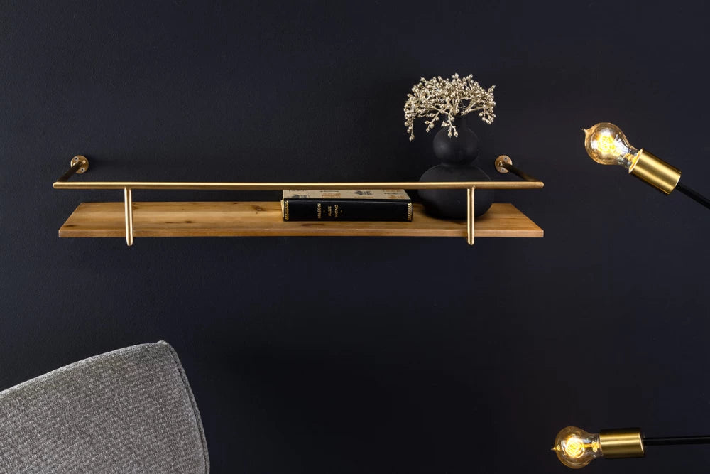Polita din Lemn de pin Maro si Metal Alama L70xH9cm HERITAGE