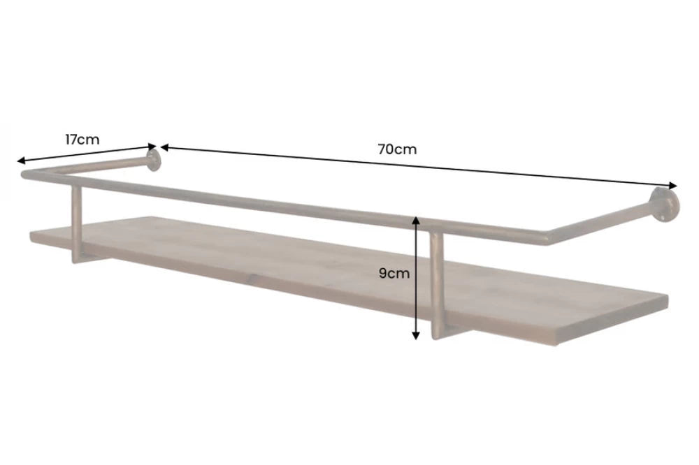 Polita din Lemn de pin Maro si Metal Alama L70xH9cm HERITAGE