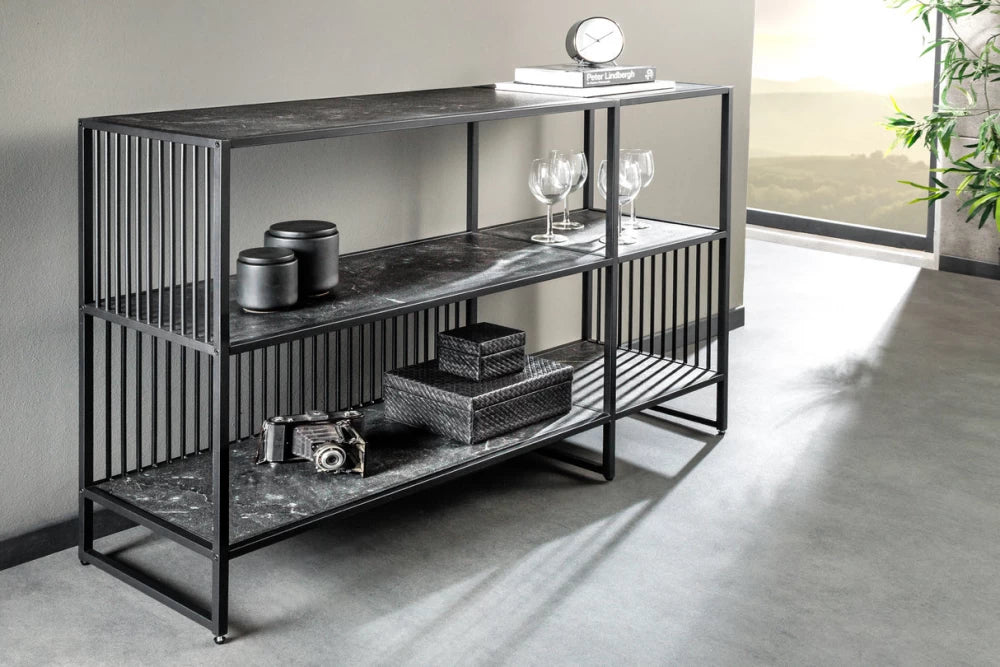 Etajera din MDF Antracit cu efect de marmura si Metal Negru L120xH83cm ARCHITECTURE