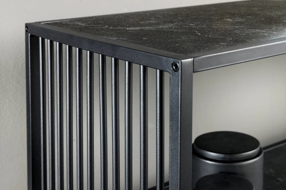 Etajera din MDF Antracit cu efect de marmura si Metal Negru L120xH83cm ARCHITECTURE