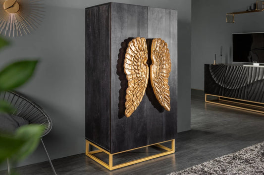 Dulap din Lemn de mango Negru si Metal Auriu L70xH140cm ANGEL