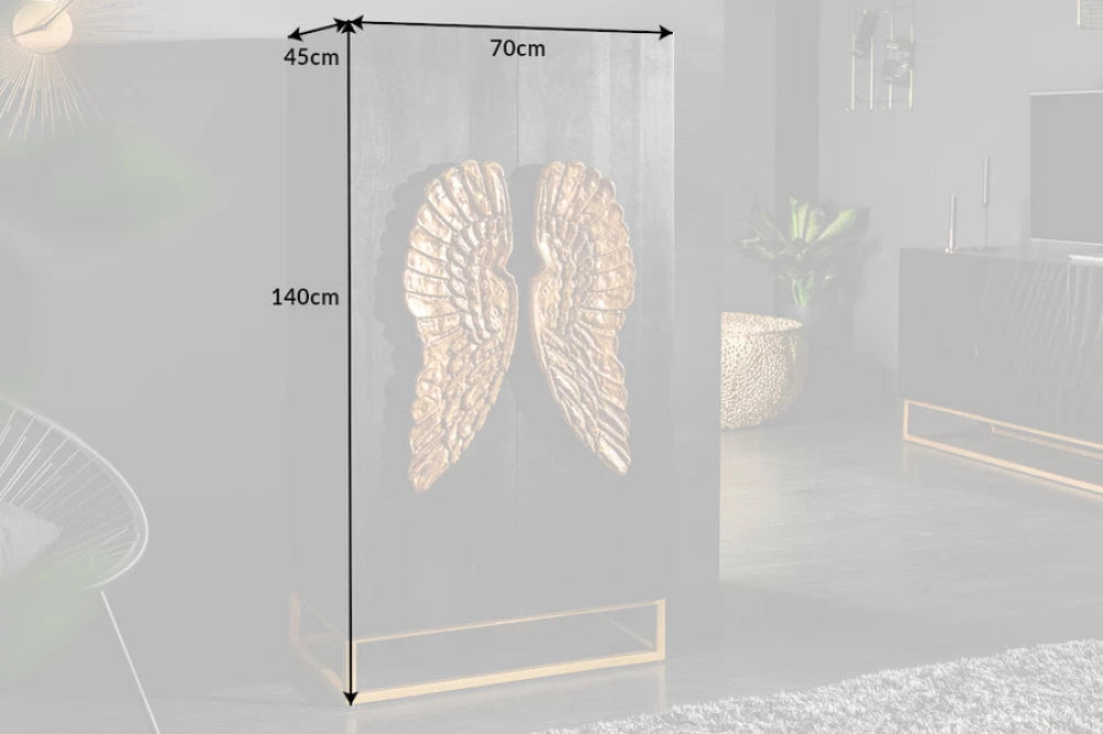 Dulap din Lemn de mango Negru si Metal Auriu L70xH140cm ANGEL