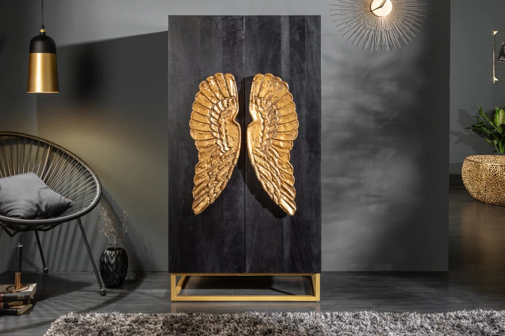 Dulap din Lemn de mango Negru si Metal Auriu L70xH140cm ANGEL