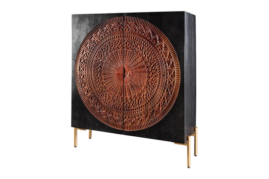 Dulap din Lemn de mango Negru/Maro si Metal Auriu L105xH120cm MANDALA