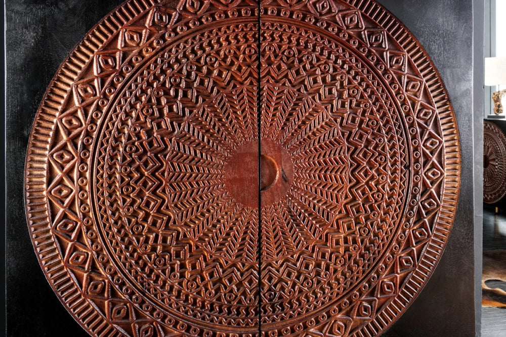 Dulap din Lemn de mango Negru/Maro si Metal Auriu L105xH120cm MANDALA