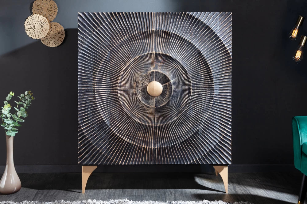 Dulap din Lemn de mango Negru si Metal Auriu L100xH120cm GOLDEN SUNSET