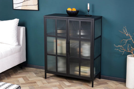 Dulap din Metal Negru si Metal/Sticla Negru/Transparent L80xH102cm DURA STEEL