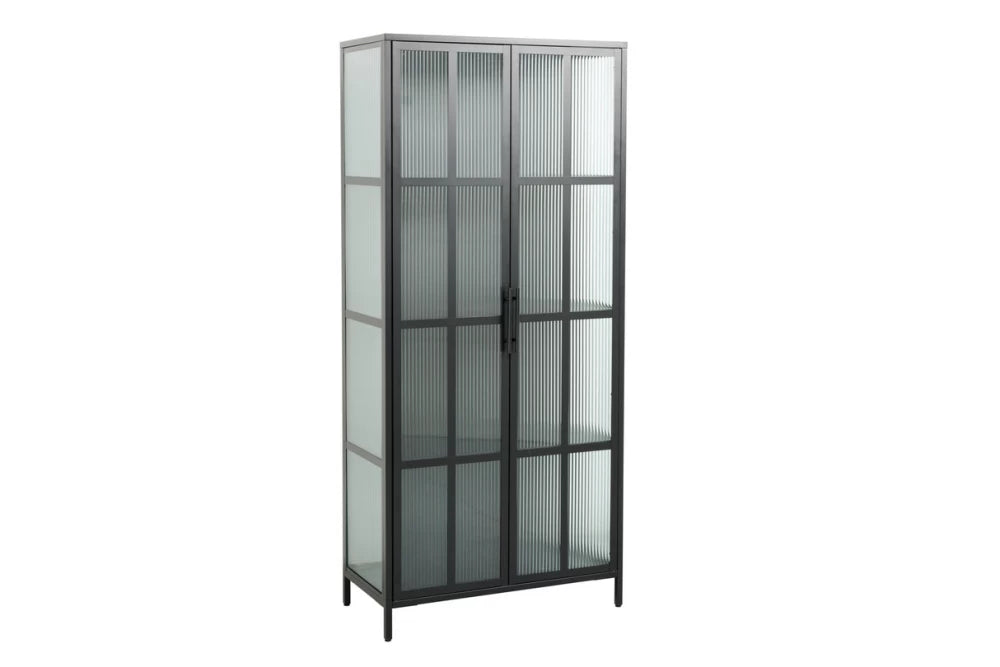 Dulap din Metal Negru si Metal/Sticla Negru/Transparent L80xH180cm DURA STEEL