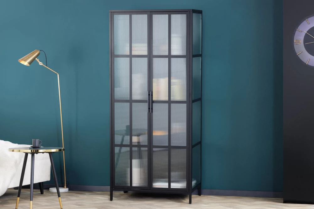 Dulap din Metal Negru si Metal/Sticla Negru/Transparent L80xH180cm DURA STEEL