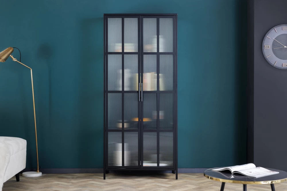 Dulap din Metal Negru si Metal/Sticla Negru/Transparent L80xH180cm DURA STEEL
