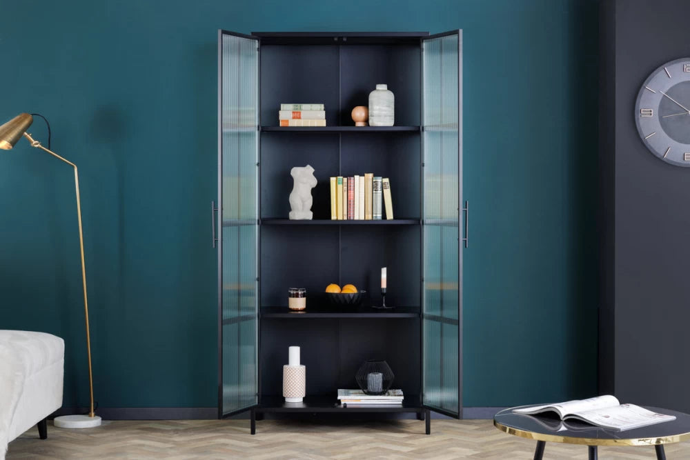 Dulap din Metal Negru si Metal/Sticla Negru/Transparent L80xH180cm DURA STEEL
