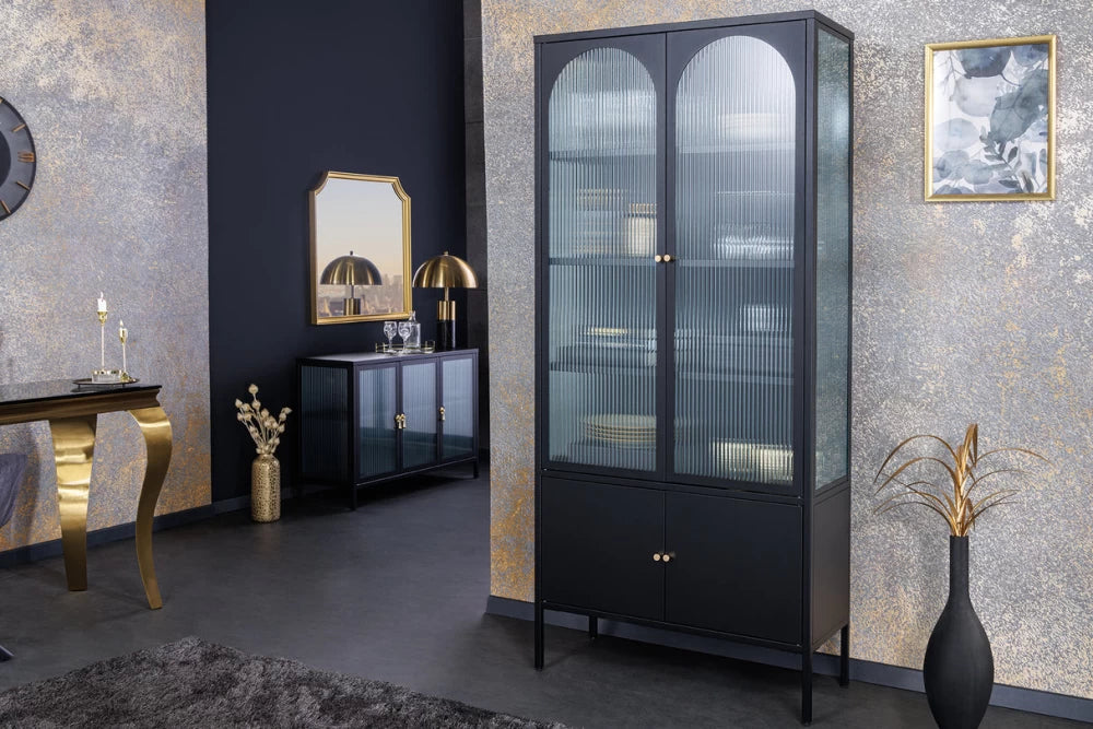 Dulap din Metal Negru si Metal/Sticla Negru/Transparent L80xH180cm PARIS