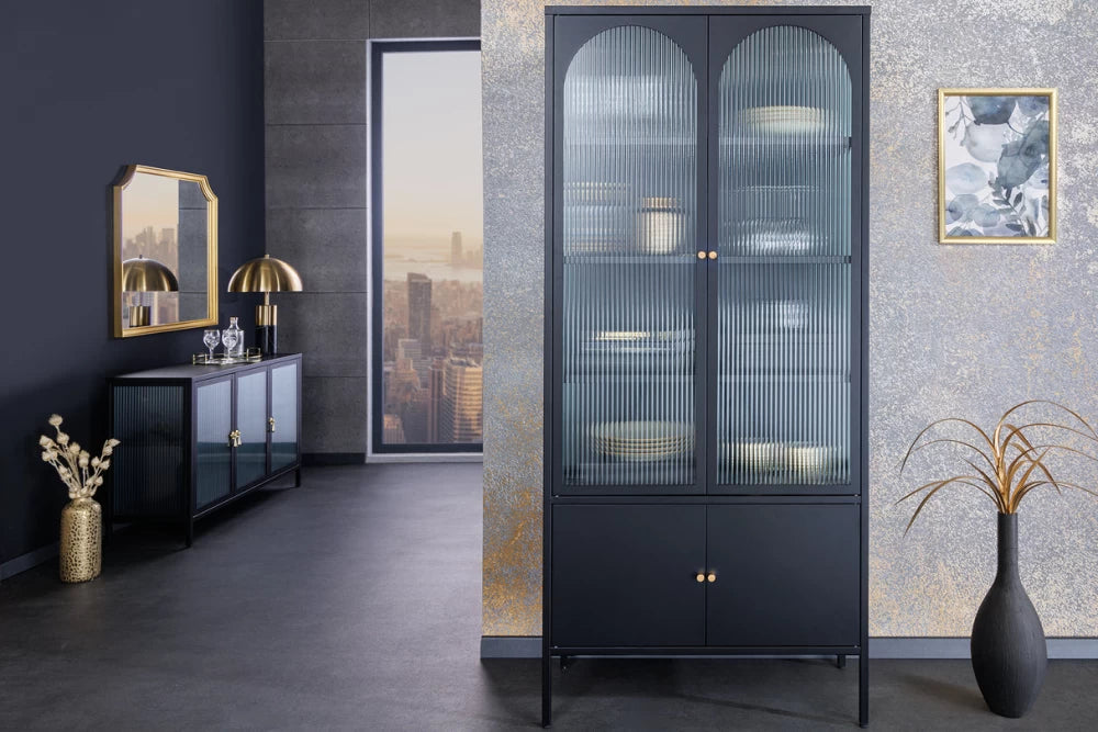 Dulap din Metal Negru si Metal/Sticla Negru/Transparent L80xH180cm PARIS