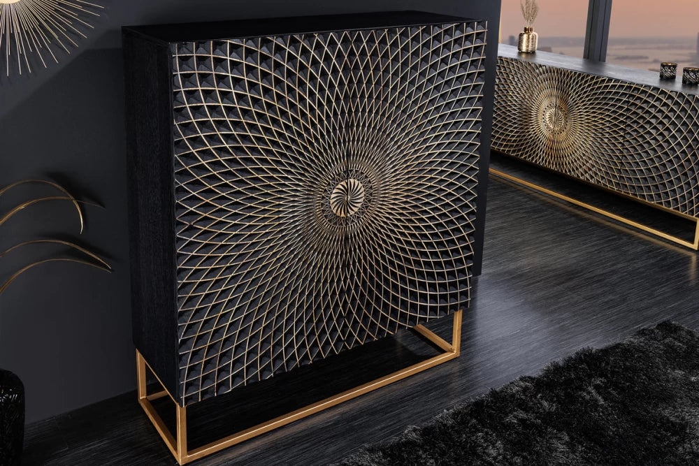 Dulap din Lemn de mango Negru si Metal Auriu L100xH120cm ILLUSION