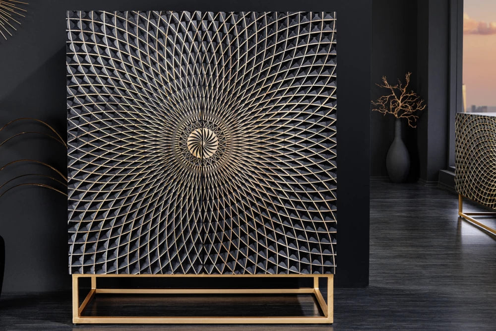 Dulap din Lemn de mango Negru si Metal Auriu L100xH120cm ILLUSION