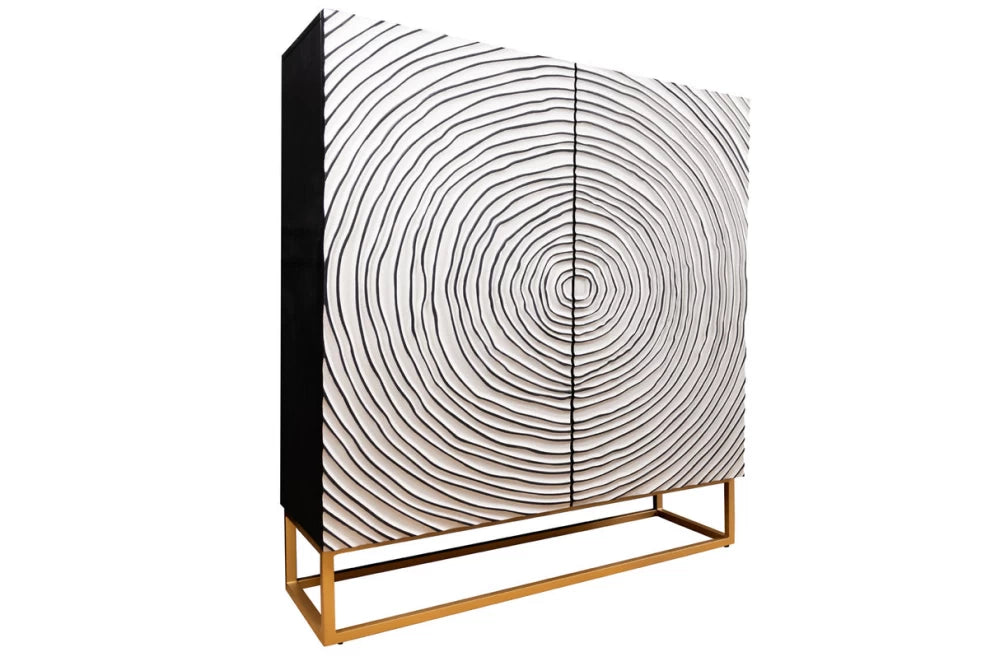 Dulap din Lemn de mango Alb/Negru si Metal Negru L100xH120cm ZEN CIRCLE