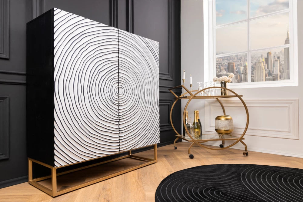 Dulap din Lemn de mango Alb/Negru si Metal Negru L100xH120cm ZEN CIRCLE
