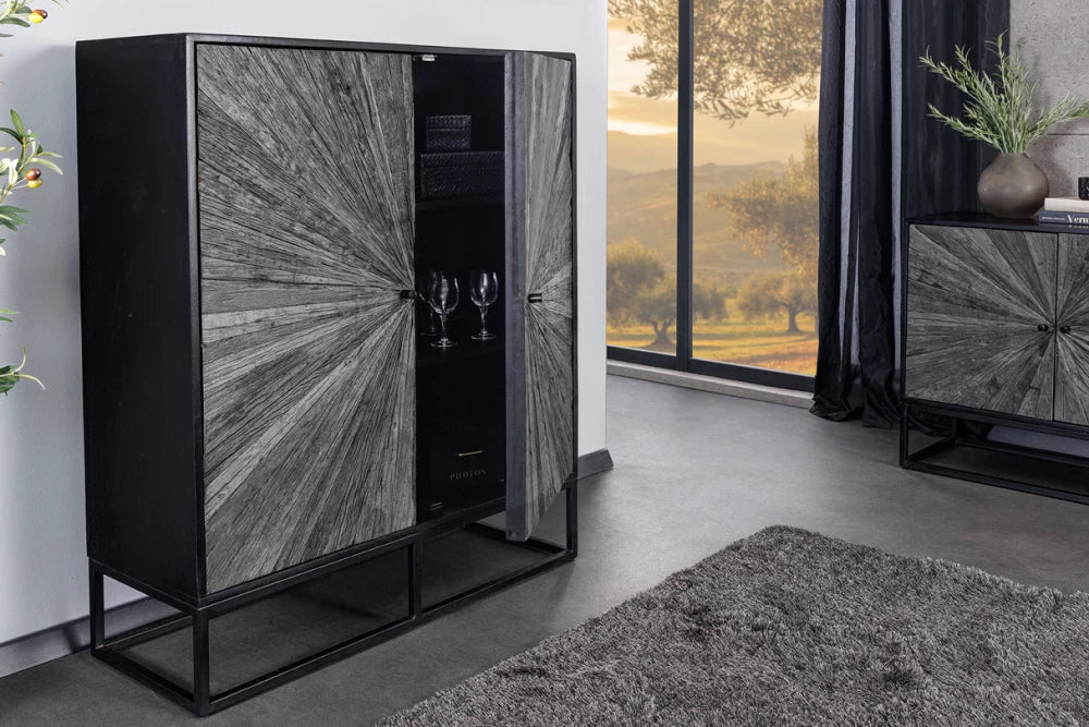 Dulap din Lemn de mango Negru si Metal Negru L100xH120cm BARRACUDA