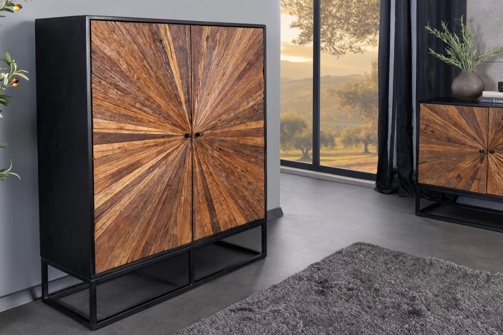Dulap din Lemn de mango/Lemn de tec Negru/Maro si Metal Negru L100xH120cm BARRACUDA