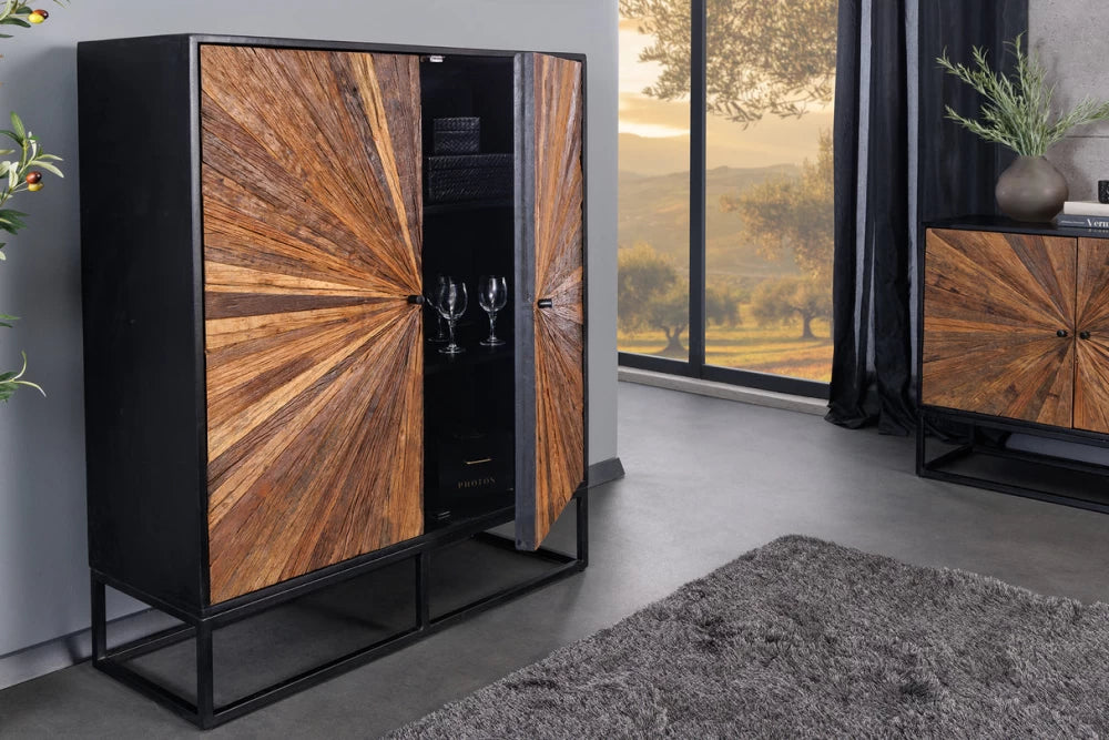 Dulap din Lemn de mango/Lemn de tec Negru/Maro si Metal Negru L100xH120cm BARRACUDA