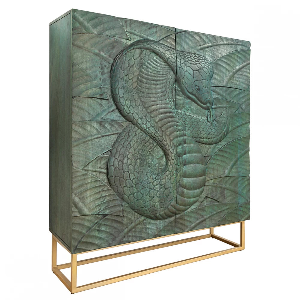 Dulap din Lemn de mango Turcoaz si Metal Auriu L100xH120cm SNAKE