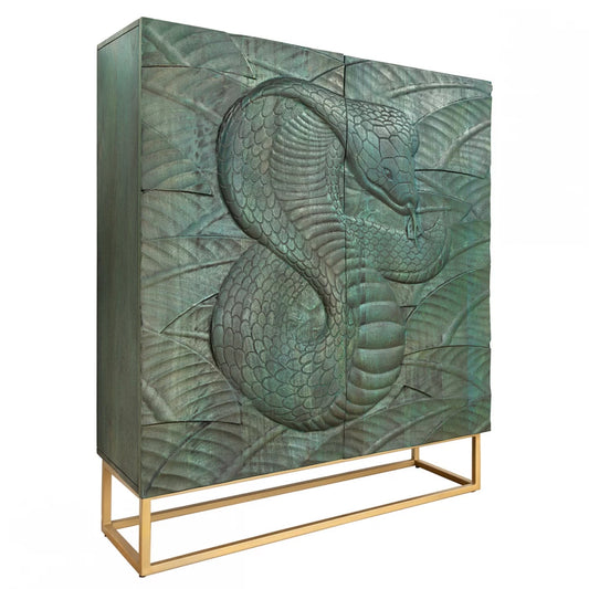 Dulap din Lemn de mango Turcoaz si Metal Auriu L100xH120cm SNAKE
