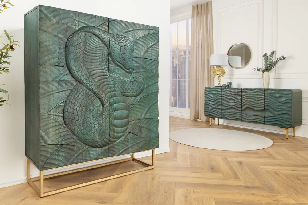 Dulap din Lemn de mango Turcoaz si Metal Auriu L100xH120cm SNAKE