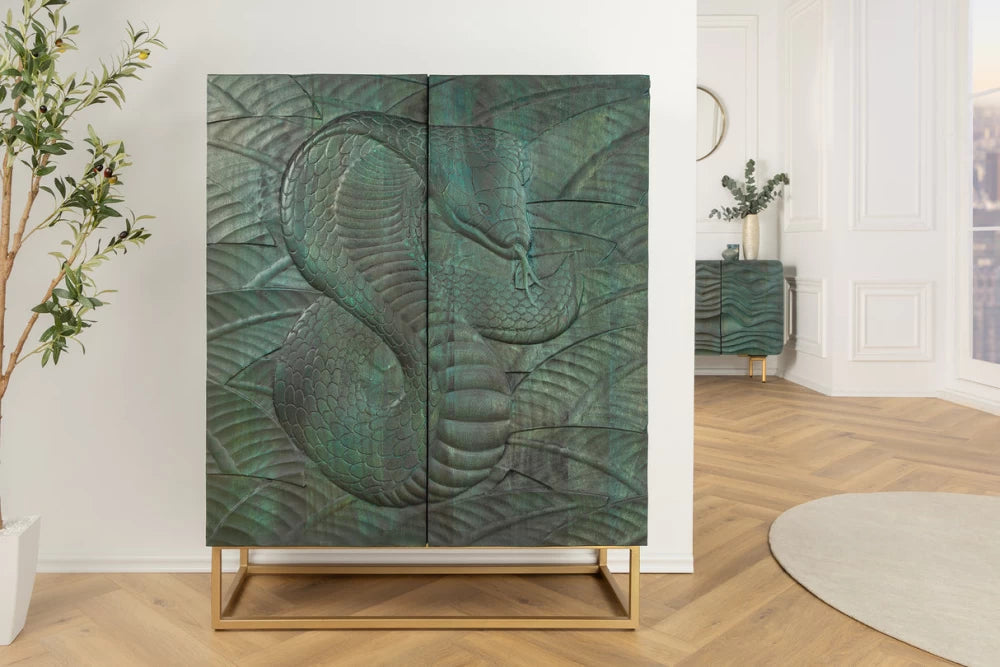Dulap din Lemn de mango Turcoaz si Metal Auriu L100xH120cm SNAKE