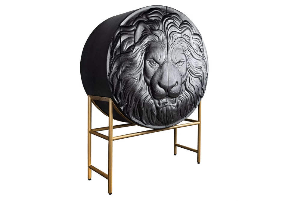 Dulap din Lemn de mango Negru si Metal Auriu L100xH140cm LION
