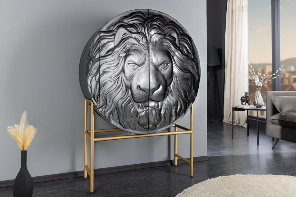 Dulap din Lemn de mango Negru si Metal Auriu L100xH140cm LION