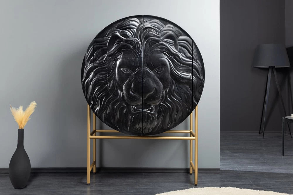 Dulap din Lemn de mango Negru si Metal Auriu L100xH140cm LION